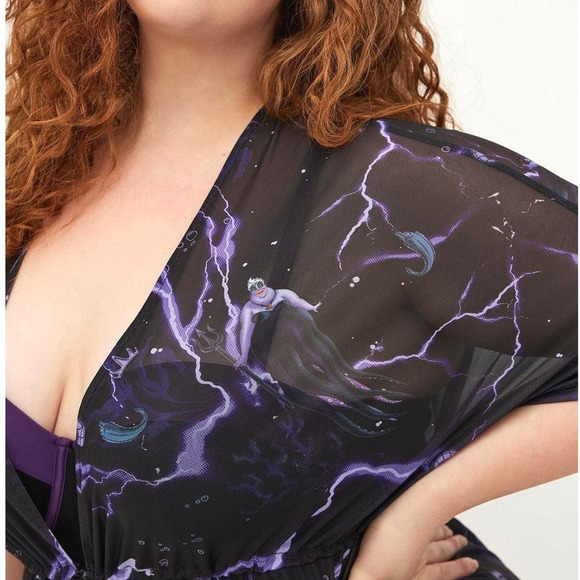 Torrid 1X/2X Disney Little Mermaid Ursula Mesh Swim Swimsuit Cover Up Kimono New - Picture 5 of 6